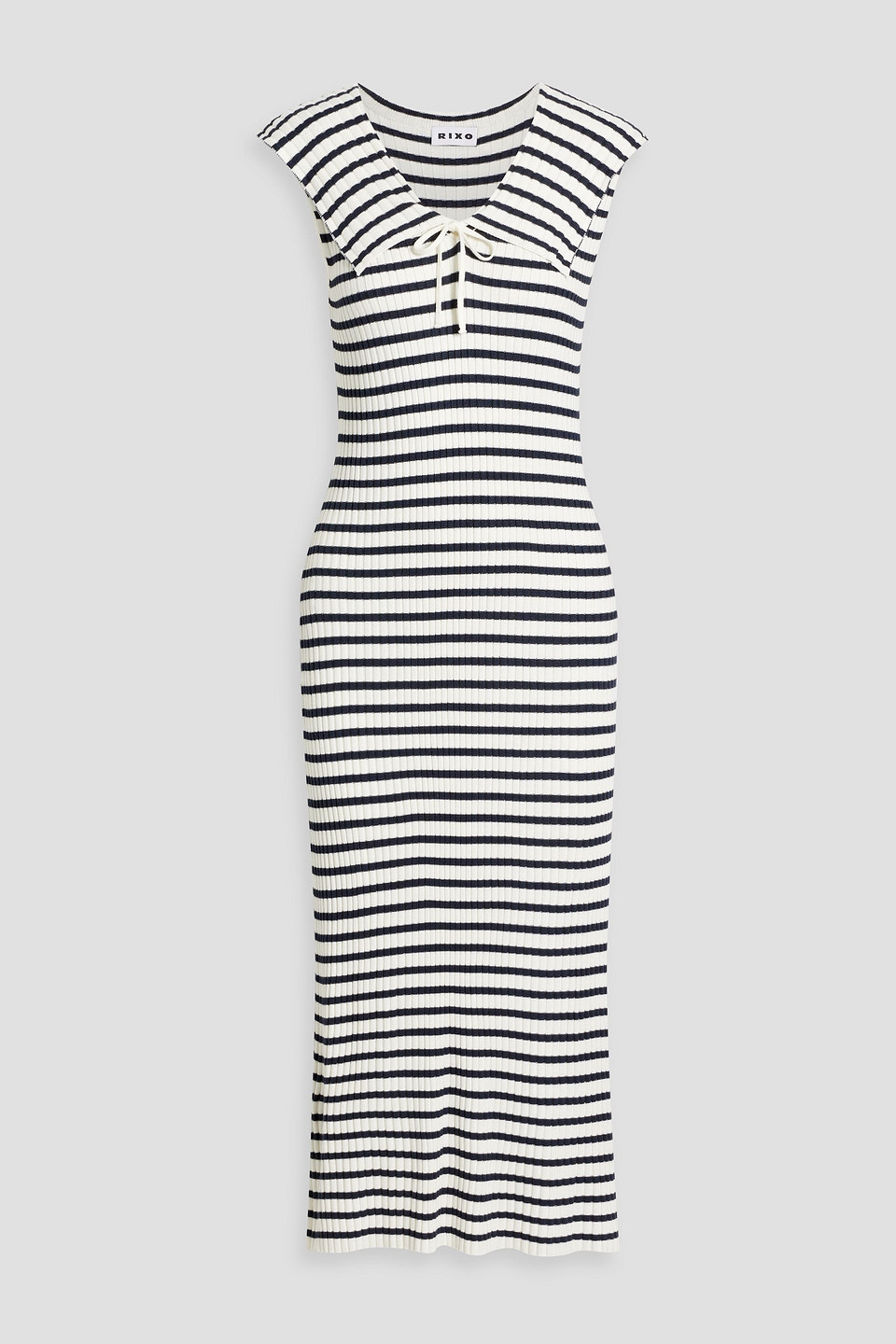 Rixo London Antibes Striped Ribbed-knit Midi Dress In White