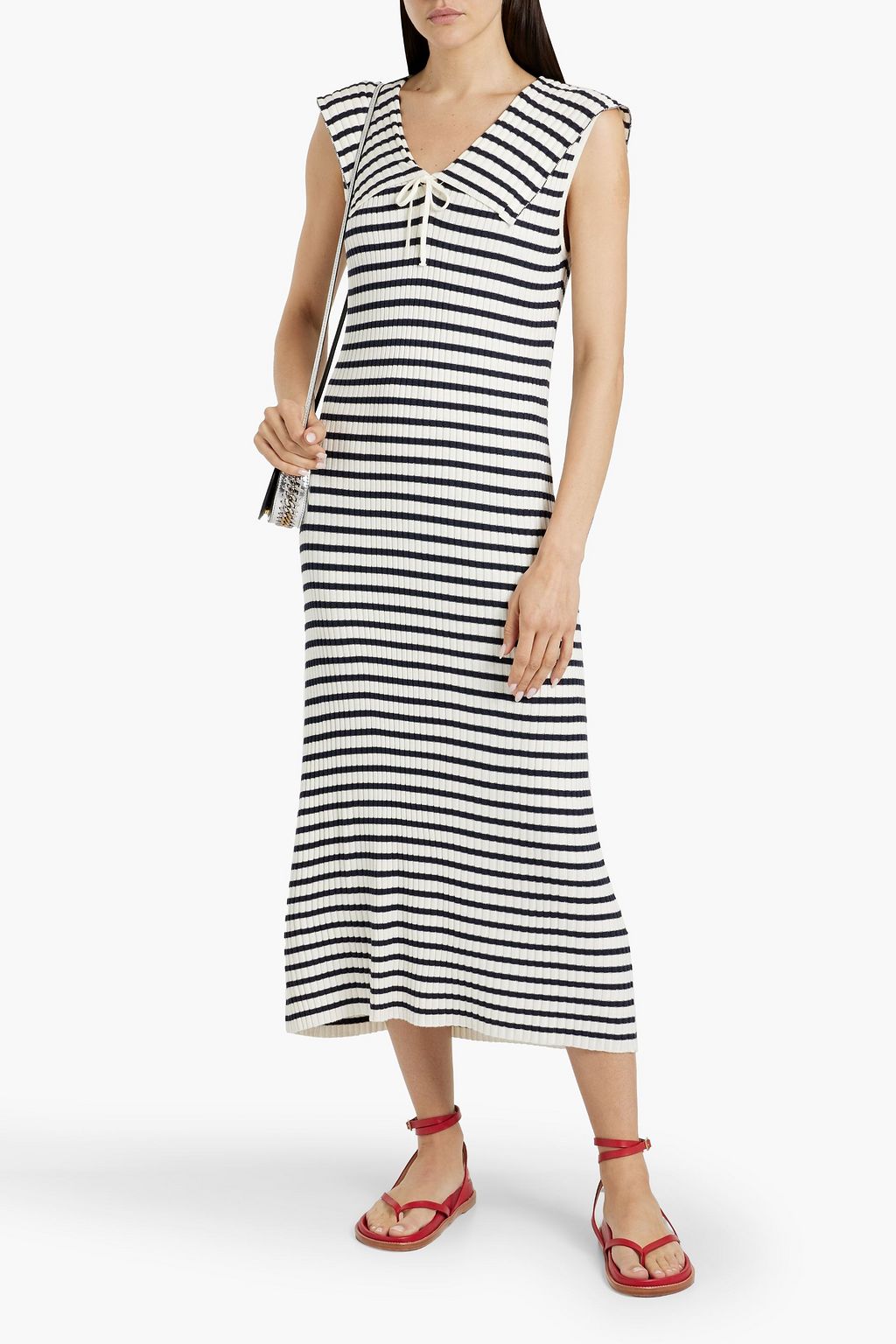 RIXO Antibes striped ribbed-knit midi dress