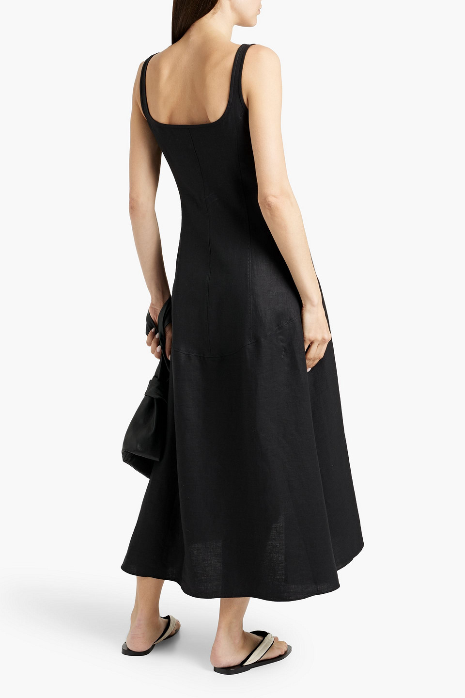  Another Tomorrow - Midikleid Aus Leinen - Schwarz - It 42 