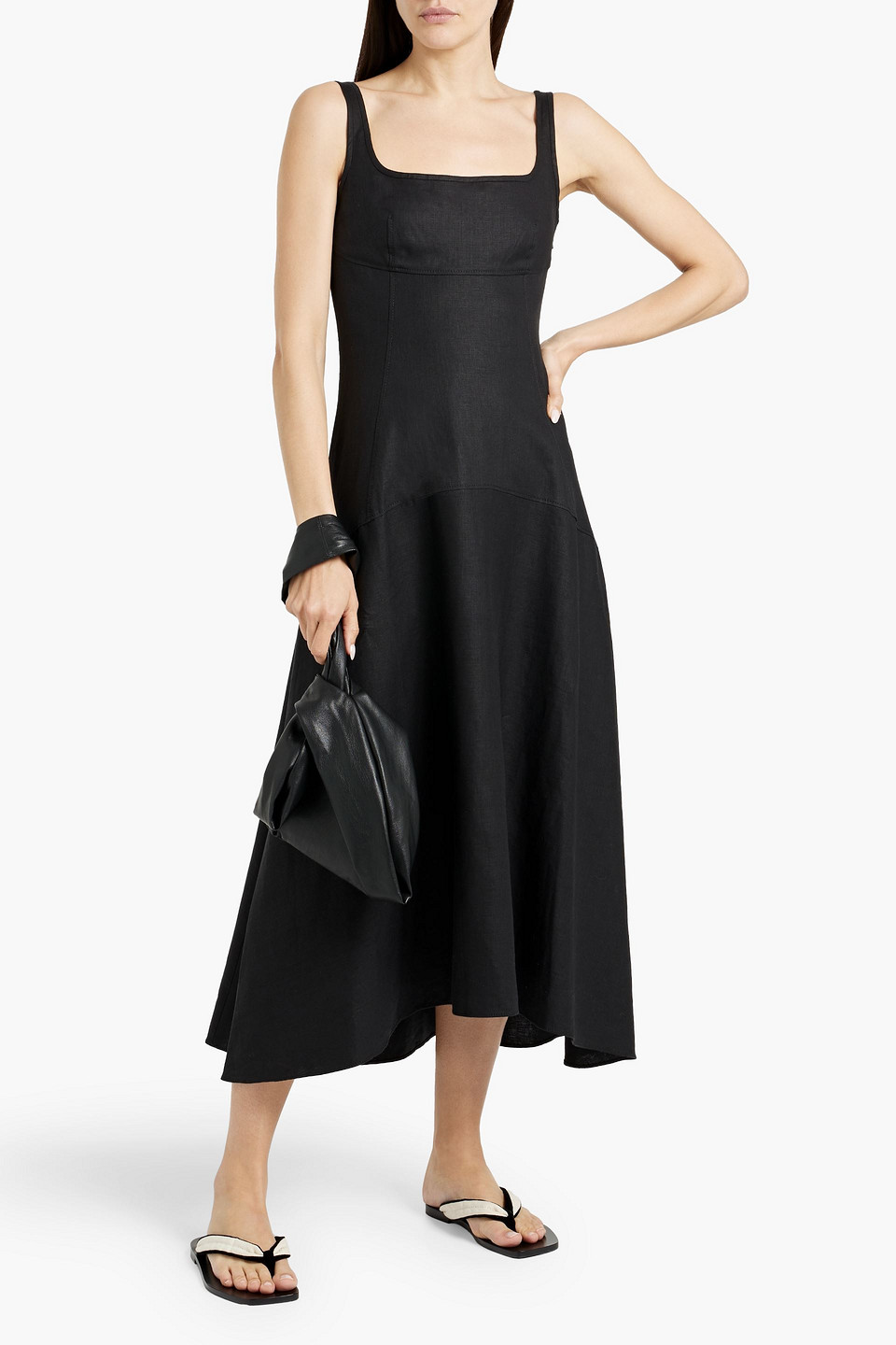  Another Tomorrow - Midikleid Aus Leinen - Schwarz - It 42 
