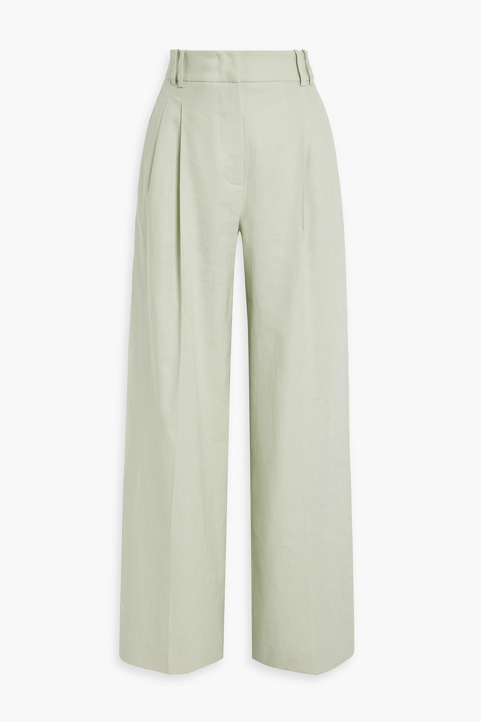 Another Tomorrow Linen Wide-leg Pants In Light Green