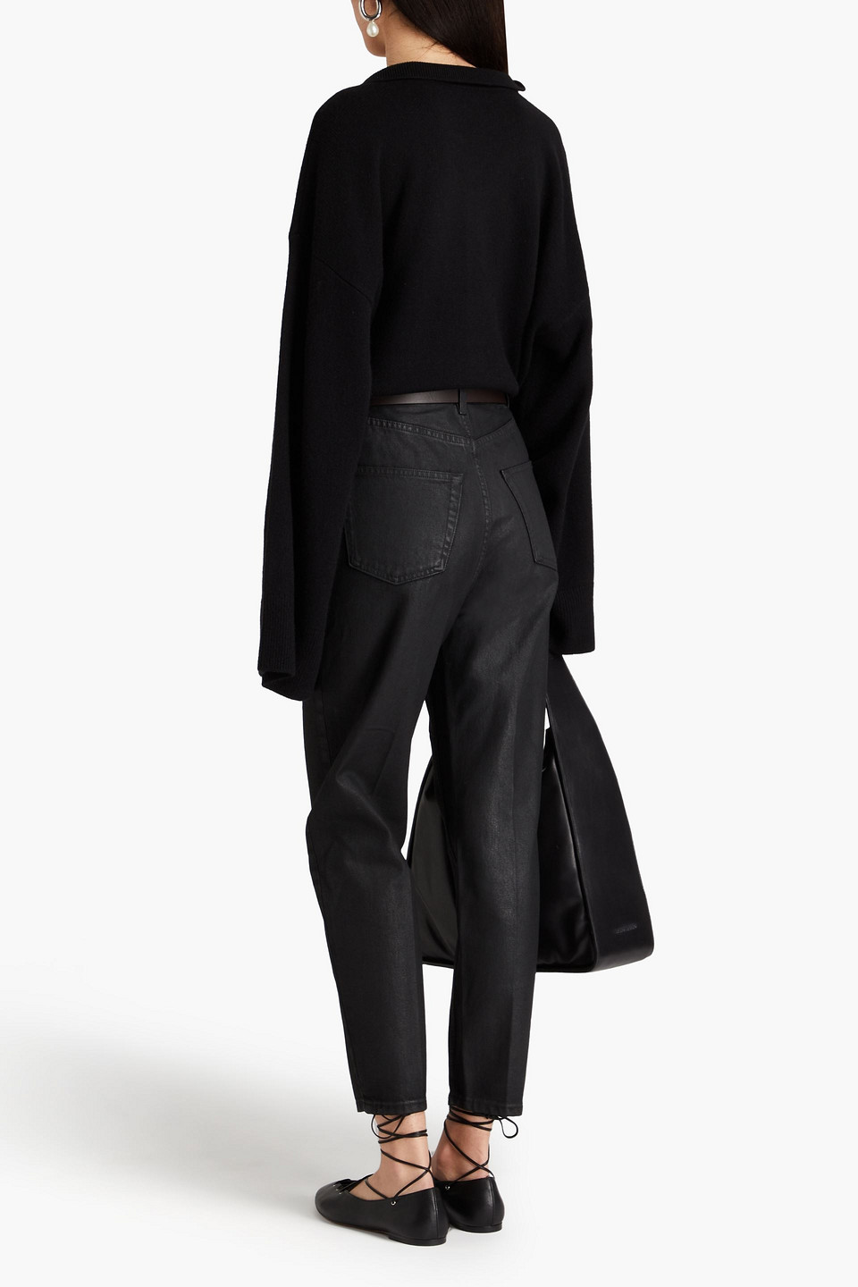 Totême Coated High-rise Tapered Jeans In Black