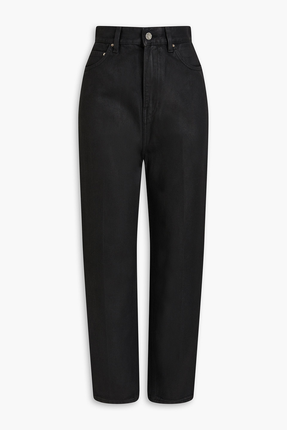 Totême Coated High-rise Tapered Jeans In Black