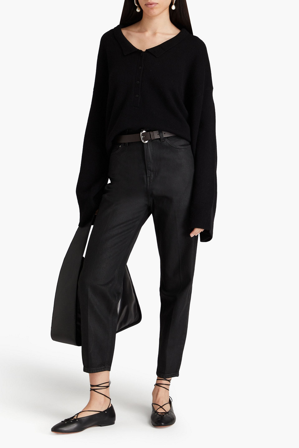 Totême Coated High-rise Tapered Jeans In Black
