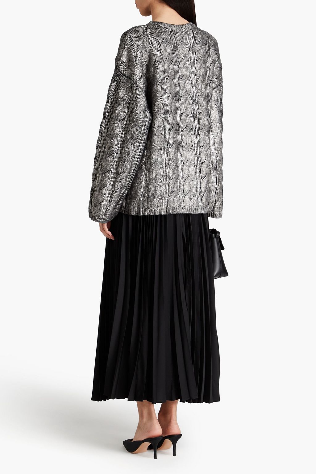 TOTEME Pullover mit Zopfstrickmuster in Metallic-Optik mit Beschichtung