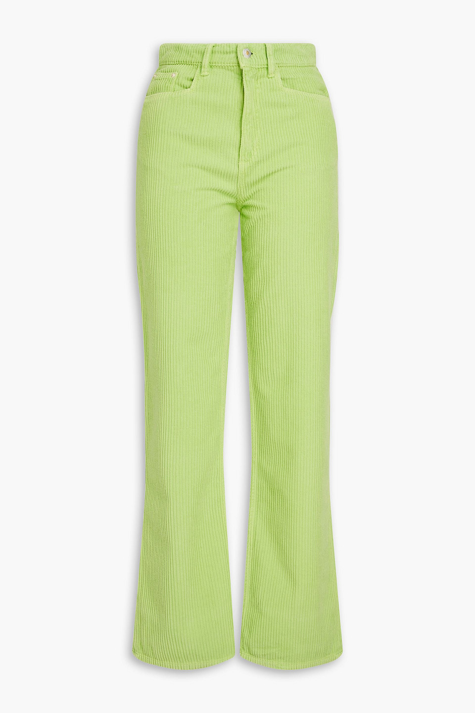 Wandler Rose Leather-trimmed Cotton Corduroy Straight-leg Pants In Light Green