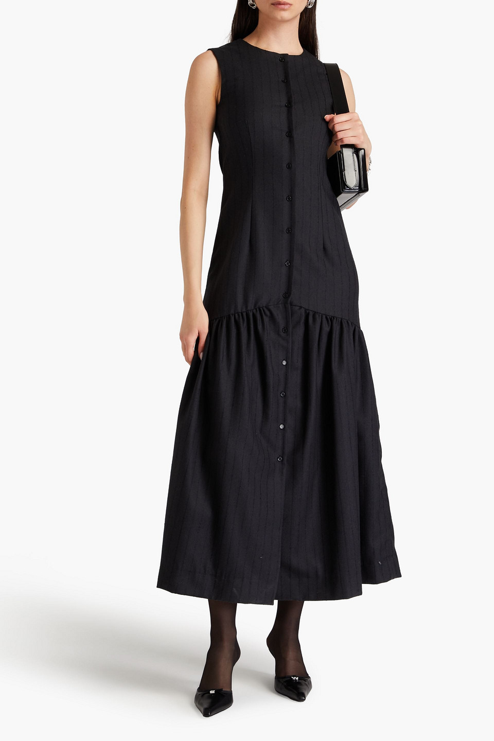 Loulou Studio Striped Wool-twill Maxi Dress In Black