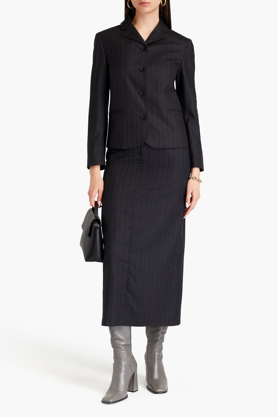 Loulou Studio Furo Pinstriped Wool-twill Blazer In Black