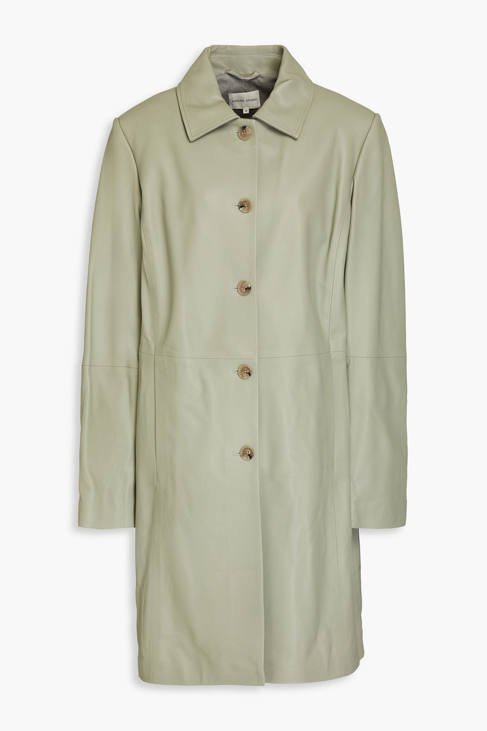 Loulou Studio Leather Coat In Sage Green