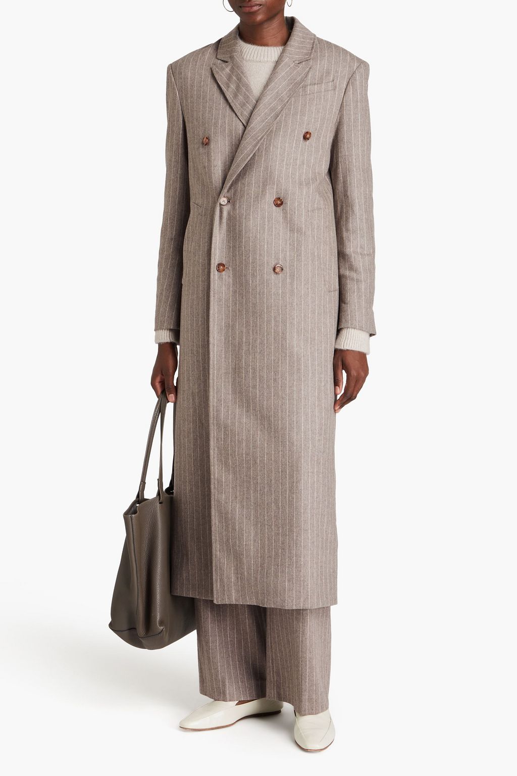 LOULOU STUDIO Ido double-breasted pinstriped wool-blend coat