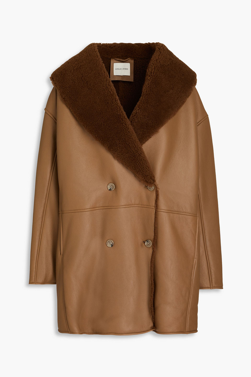 Loulou Studio Namo Oversized Double-breasted Shearling Coat In Light Brown