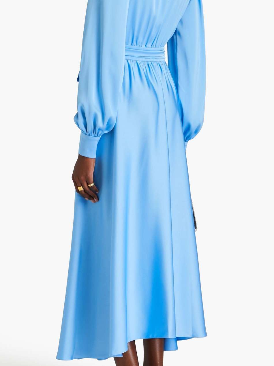 gathered satin midi dress