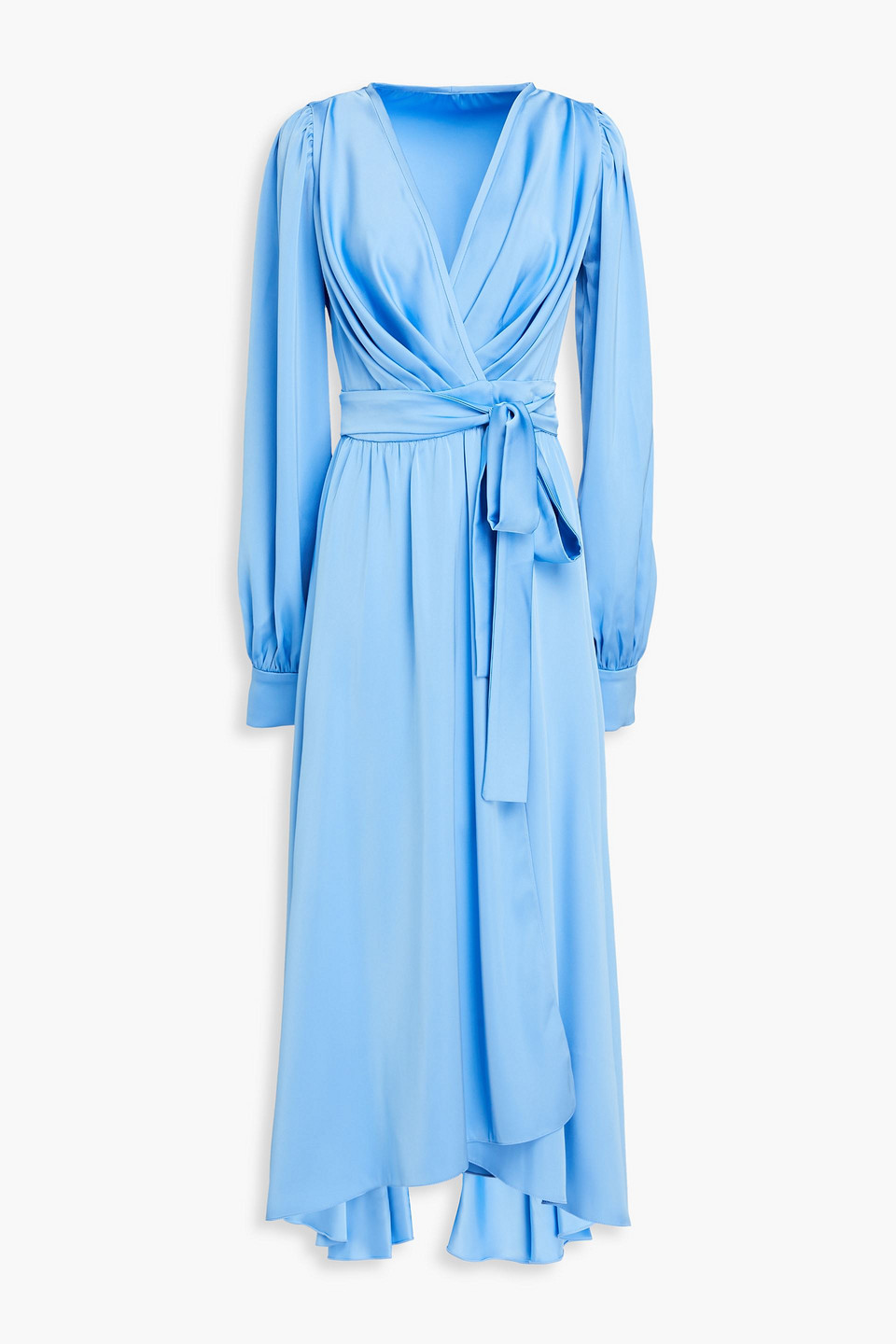 Rhea Costa Gathered Satin Midi Dress In Light Blue