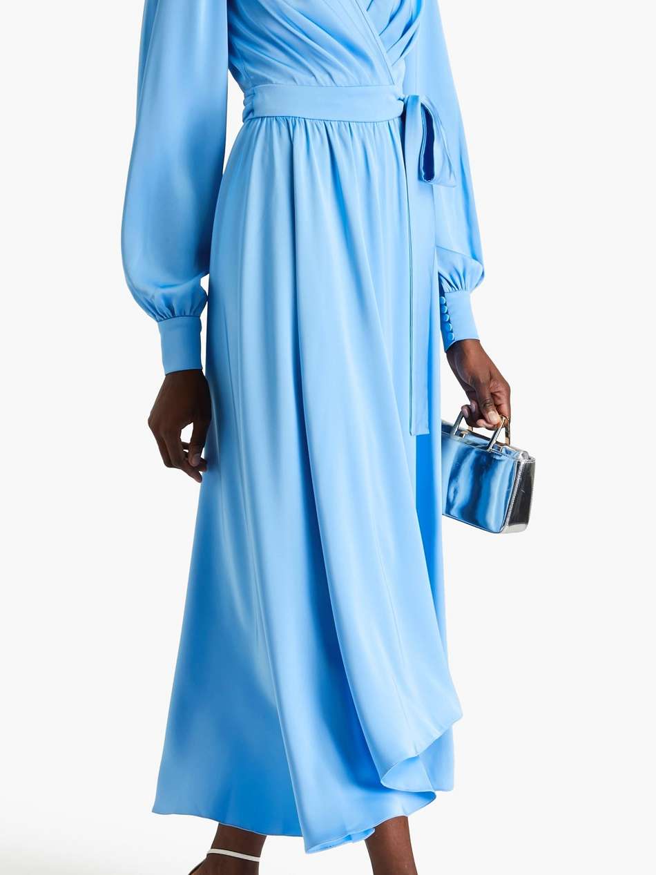 gathered satin midi dress
