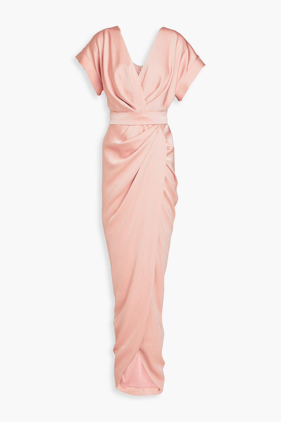 Rhea Costa Belted Draped Satin Maxi Dress In Blush