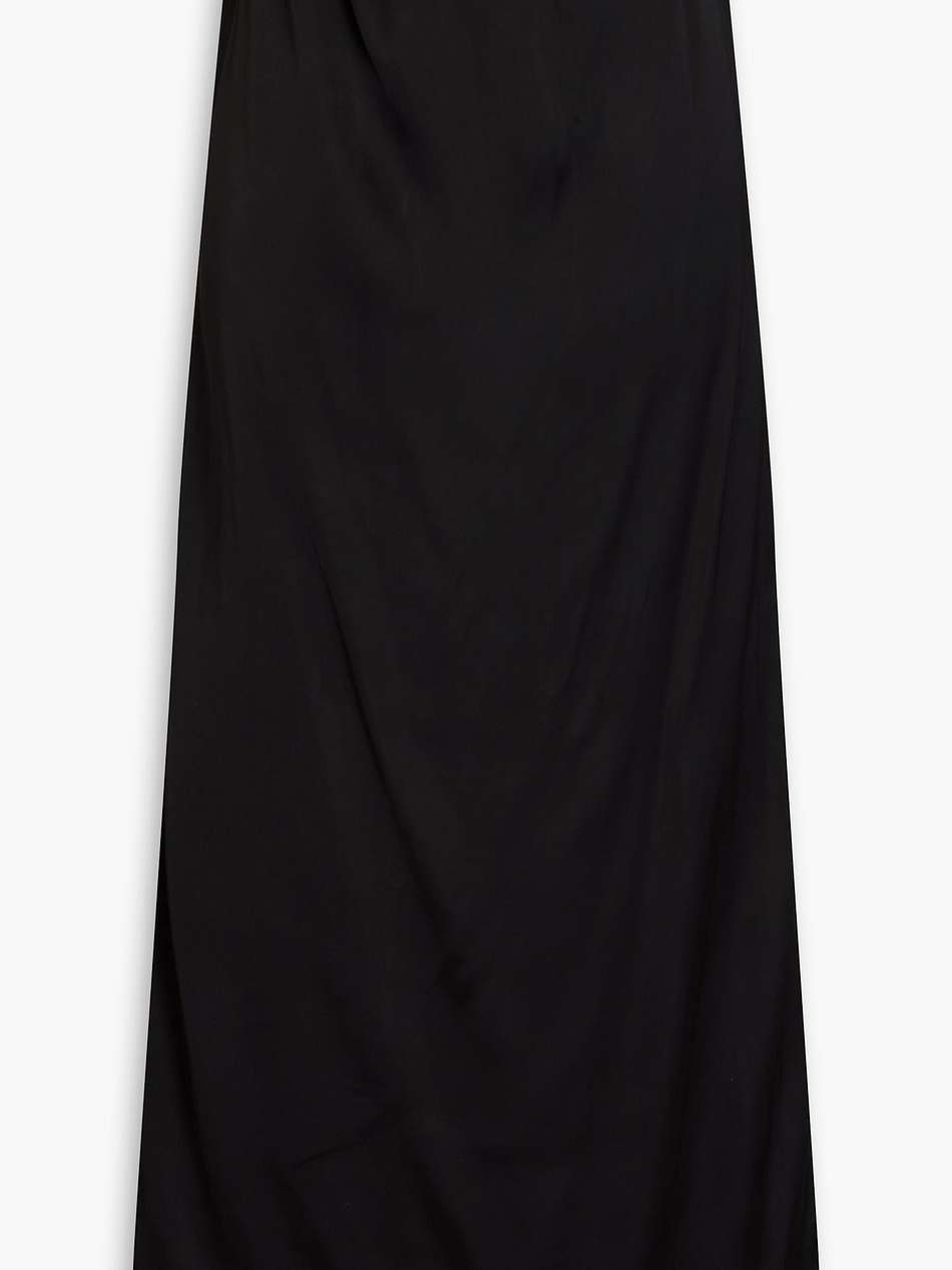 strapless satin midi dress