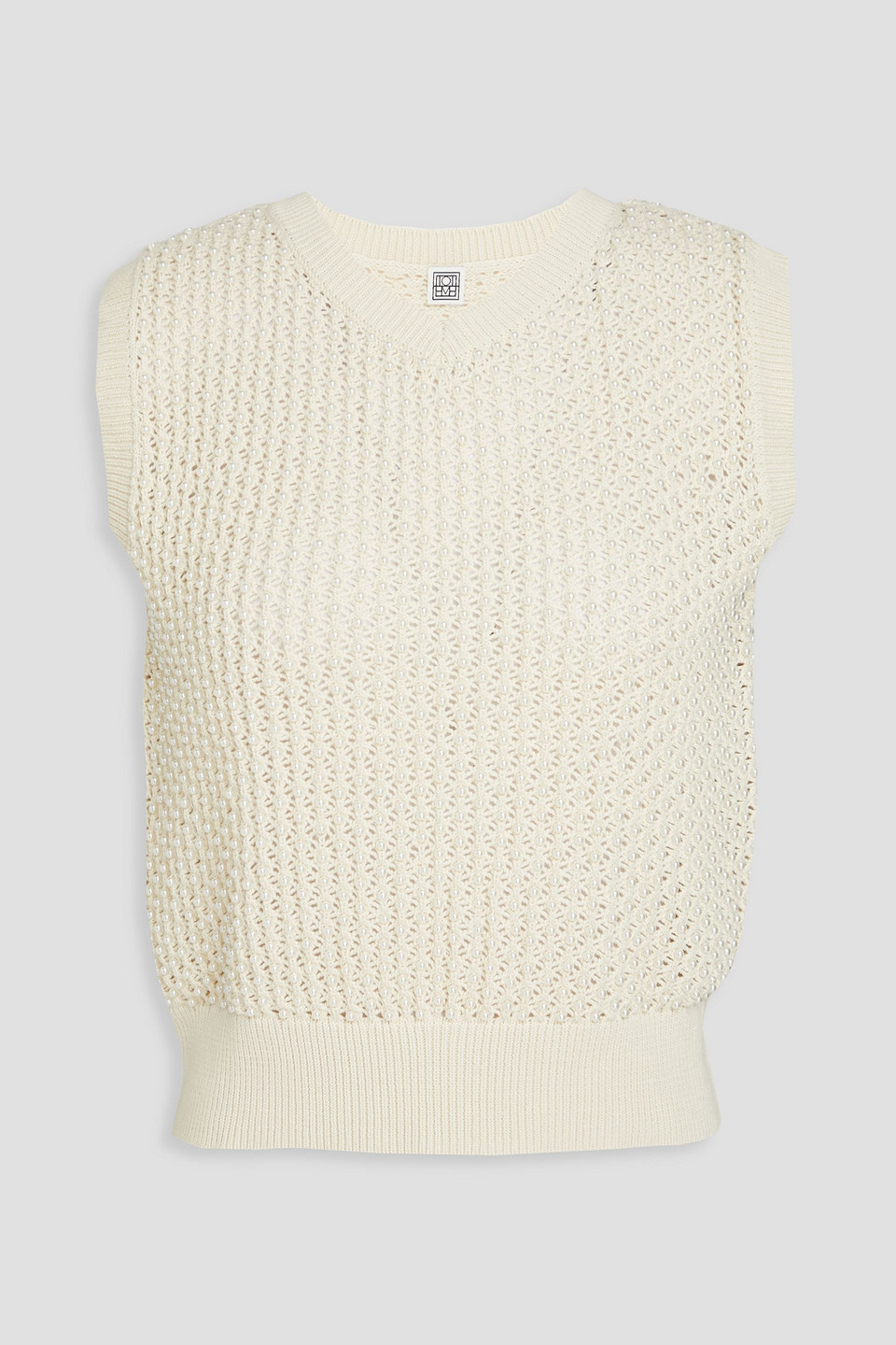 Totême Bead-embellished Knitted Vest In Ecru