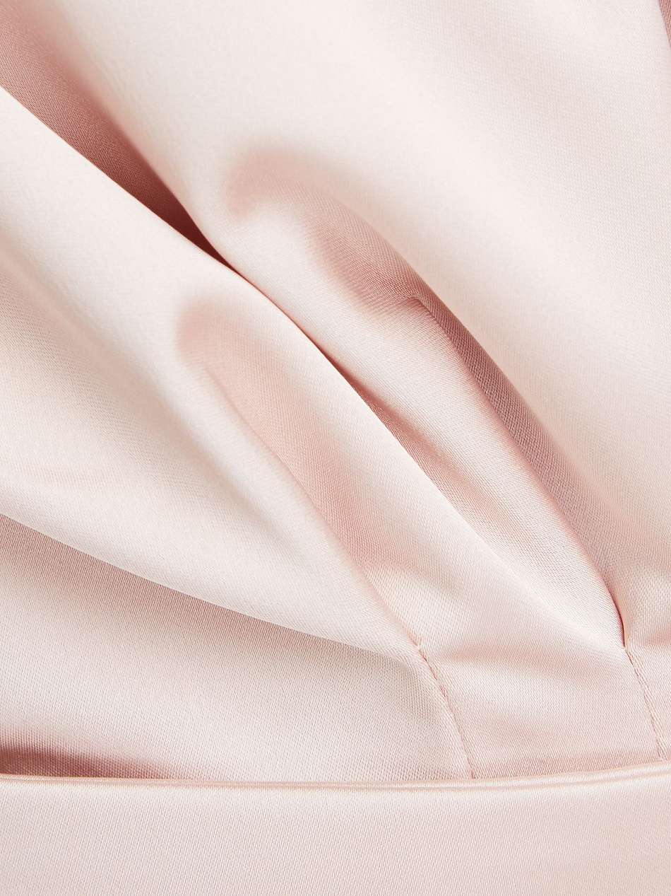 one-shoulder draped satin gown