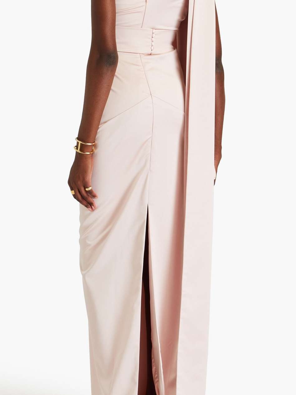 one-shoulder draped satin gown