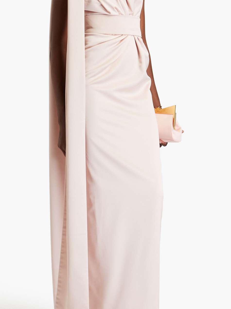 one-shoulder draped satin gown