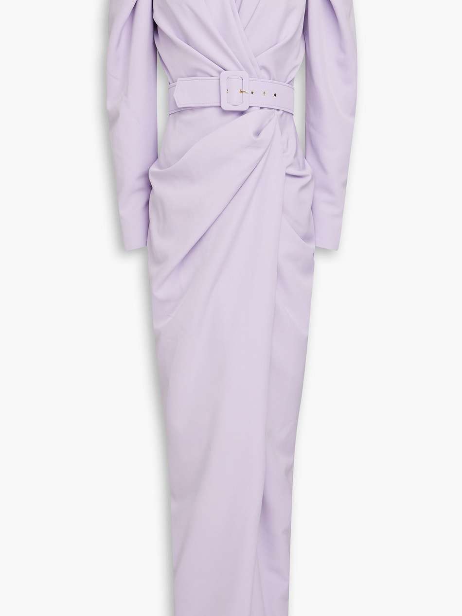 belted pleated crepe gown