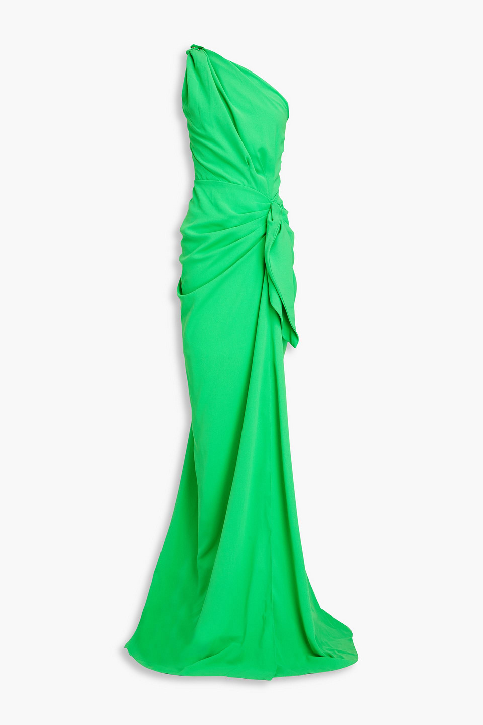 Rhea Costa Elena One-shoulder Draped Crepe Gown In Green