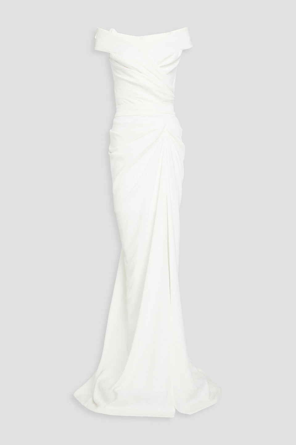 Rhea Costa Draped Crepe Gown In Off-white