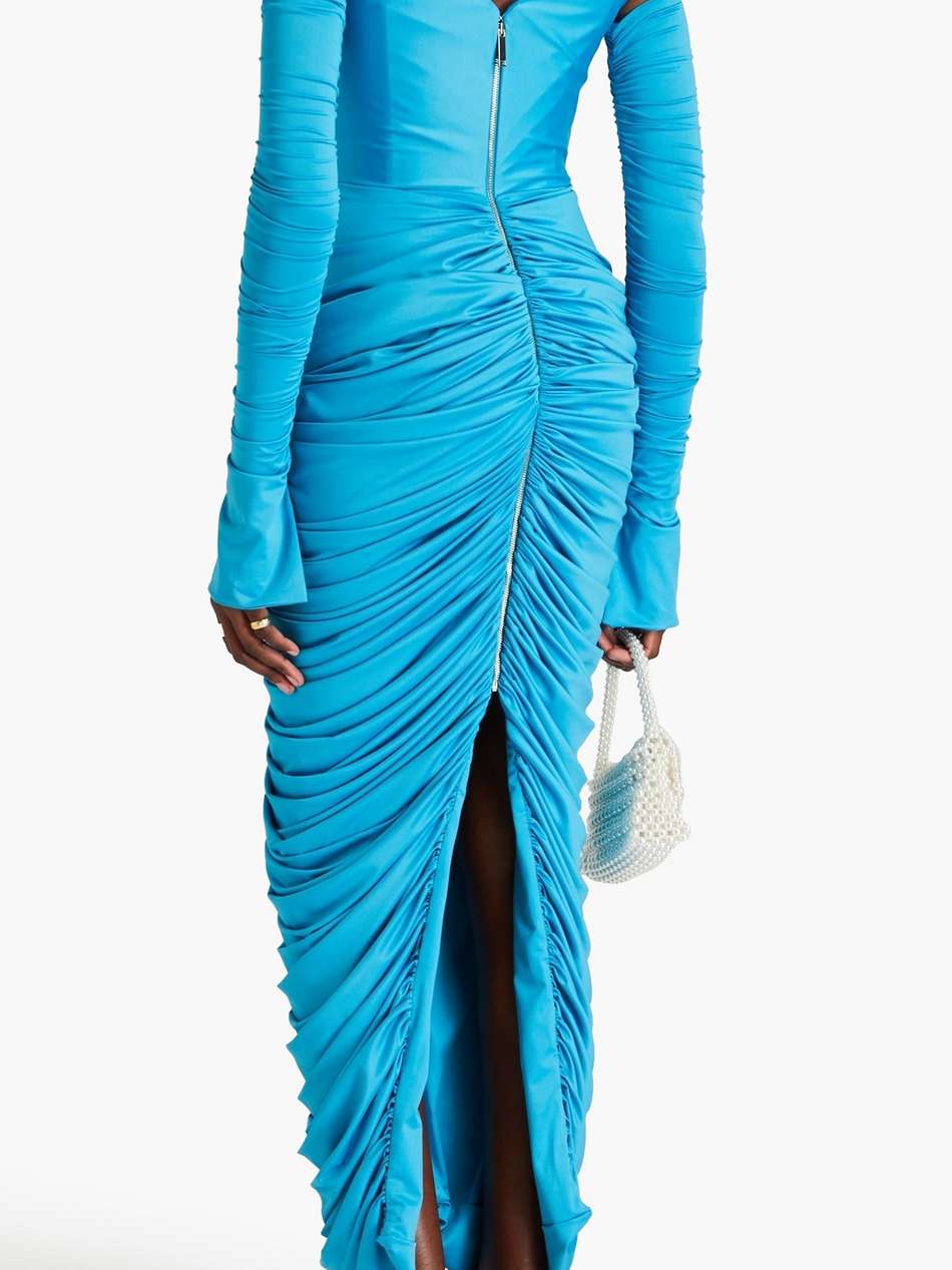 convertible ruched jersey maxi dress