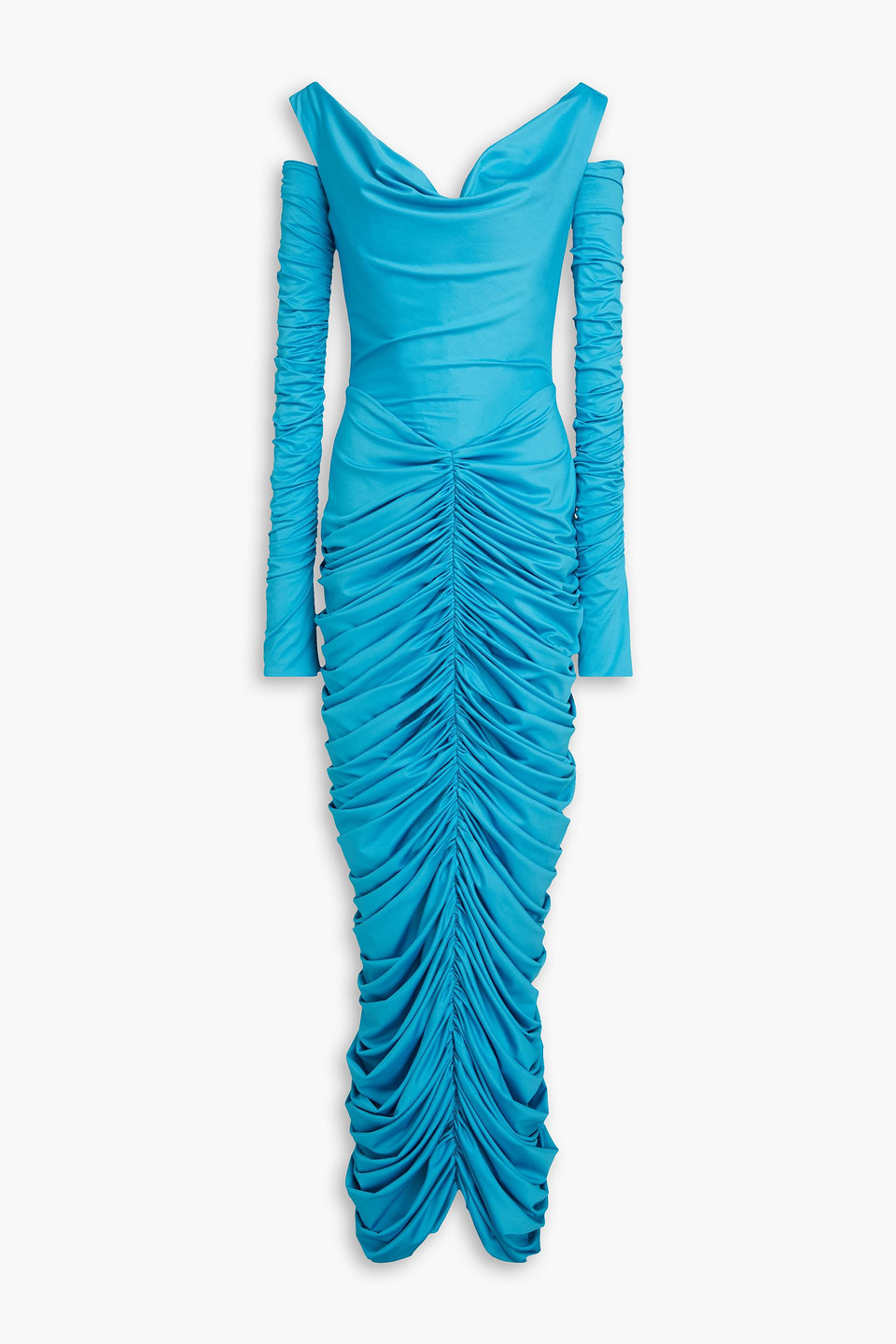 Rhea Costa Cold-shoulder Ruched Jersey Maxi Dress In Azure