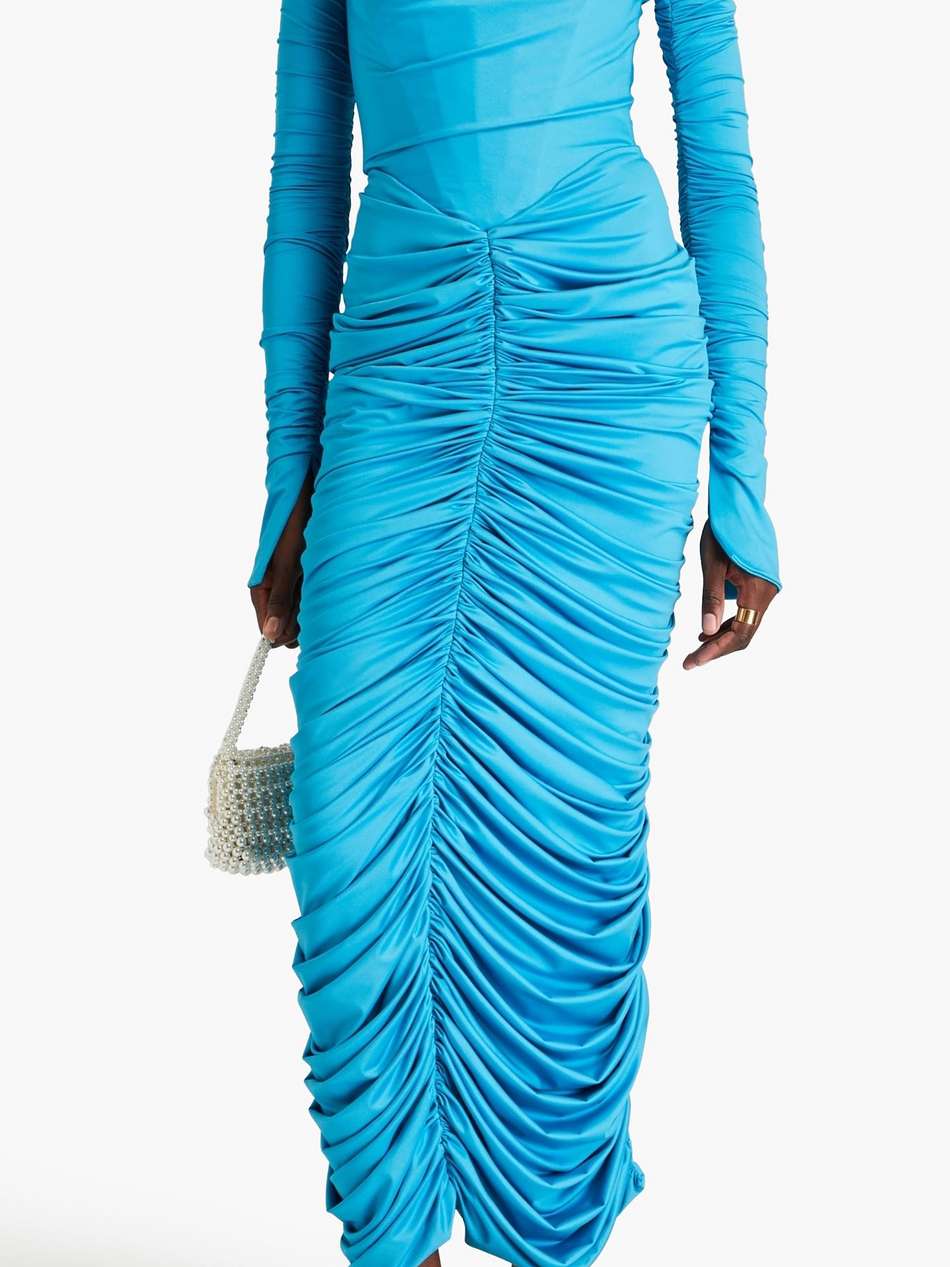 convertible ruched jersey maxi dress