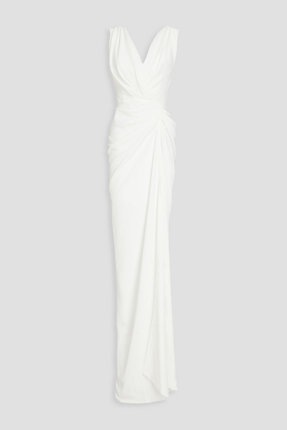 Rhea Costa Draped Pleated Crepe Gown In White