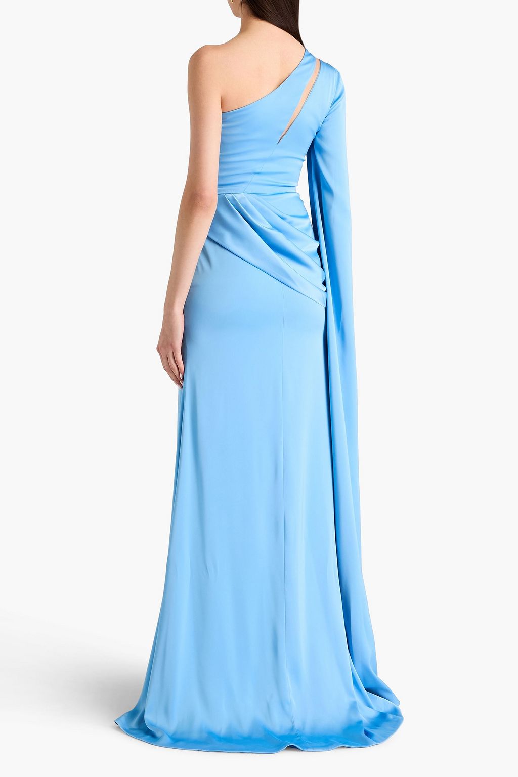 RHEA COSTA Draped pleated satin gown