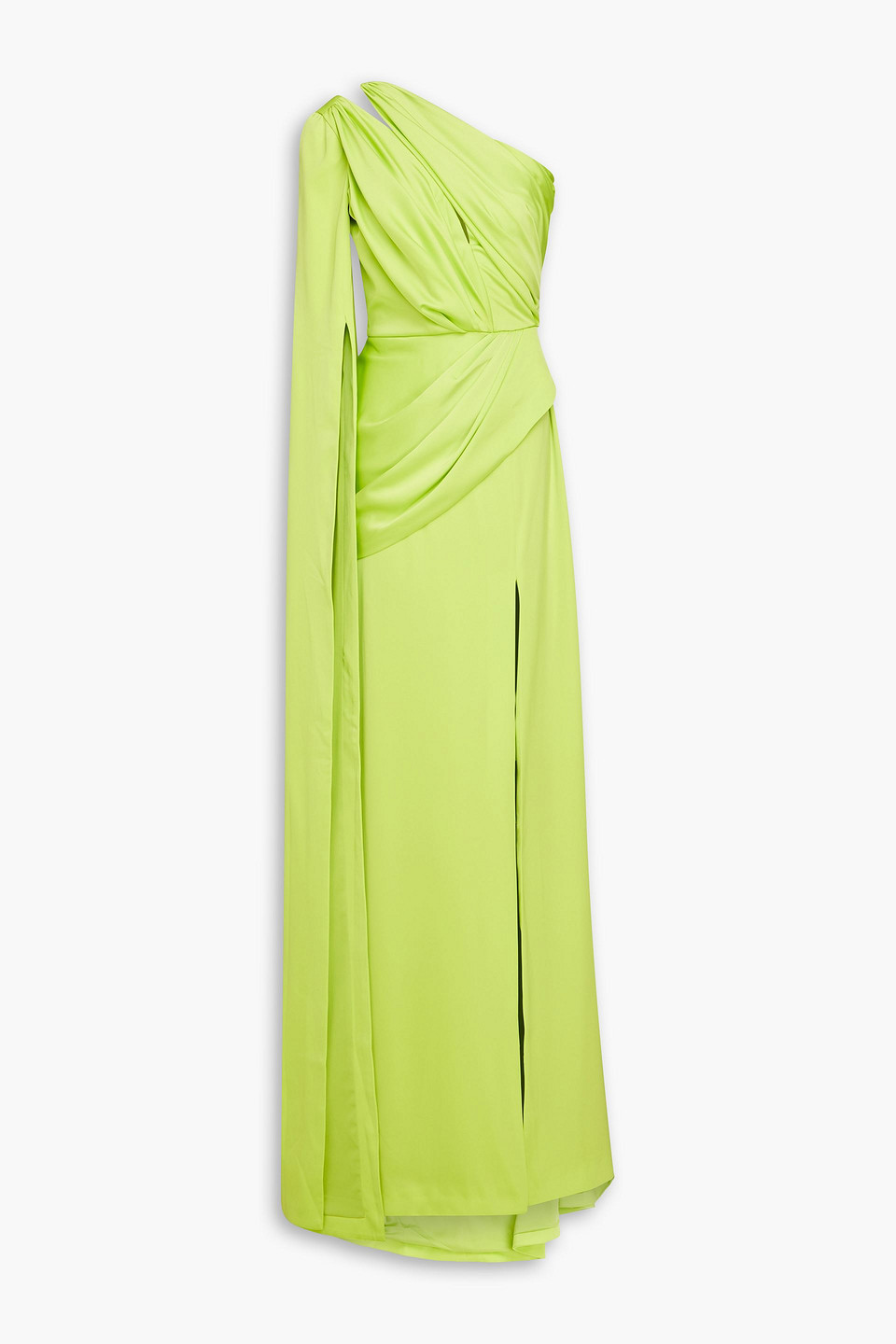 Rhea Costa Draped Pleated Satin Gown In Bright Green