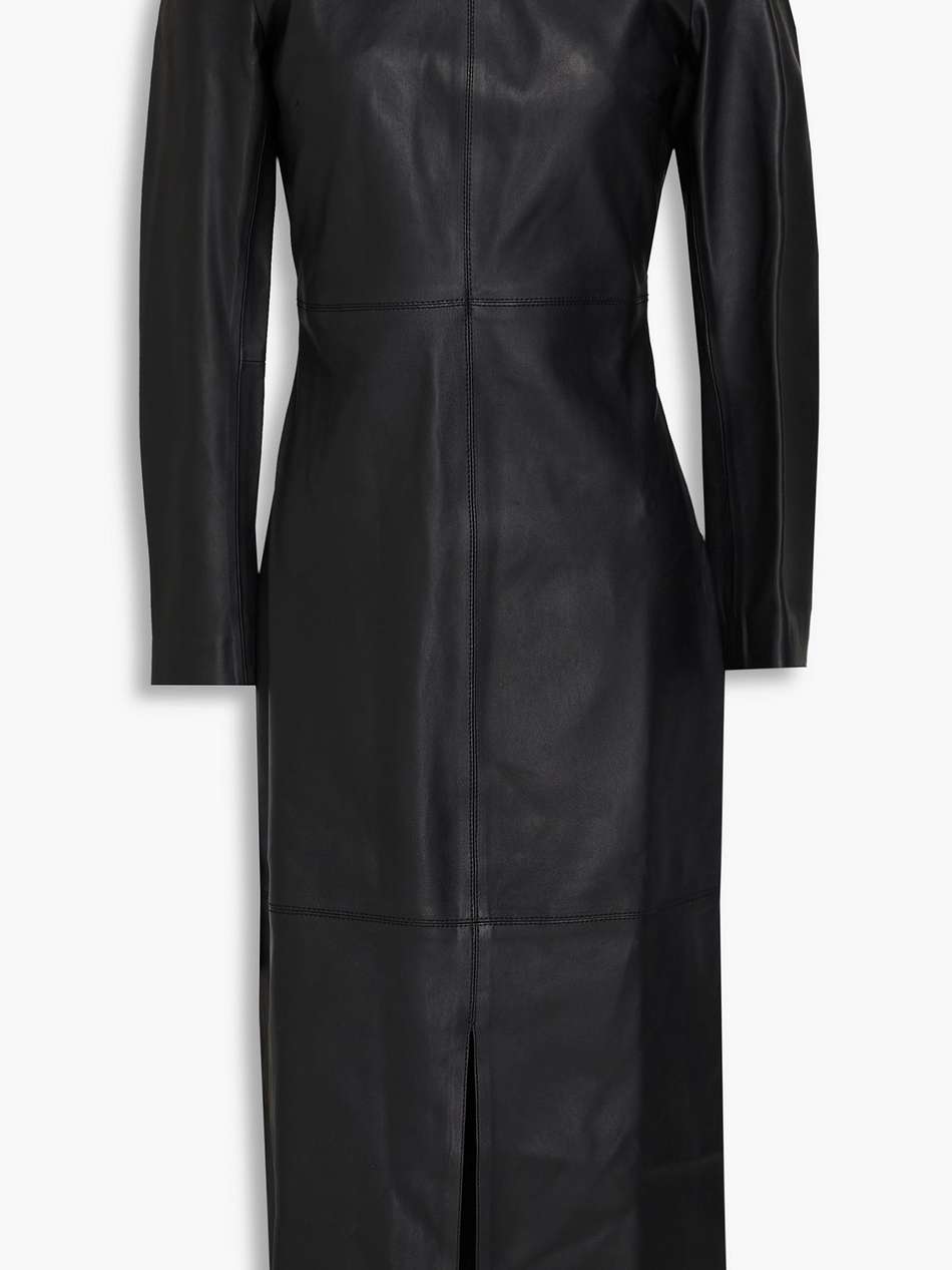 paneled leather midi dress