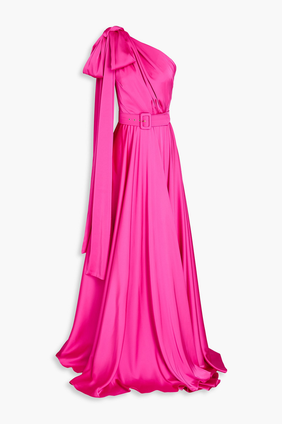 Rhea Costa Kira Belted Satin Gown In Bright Pink