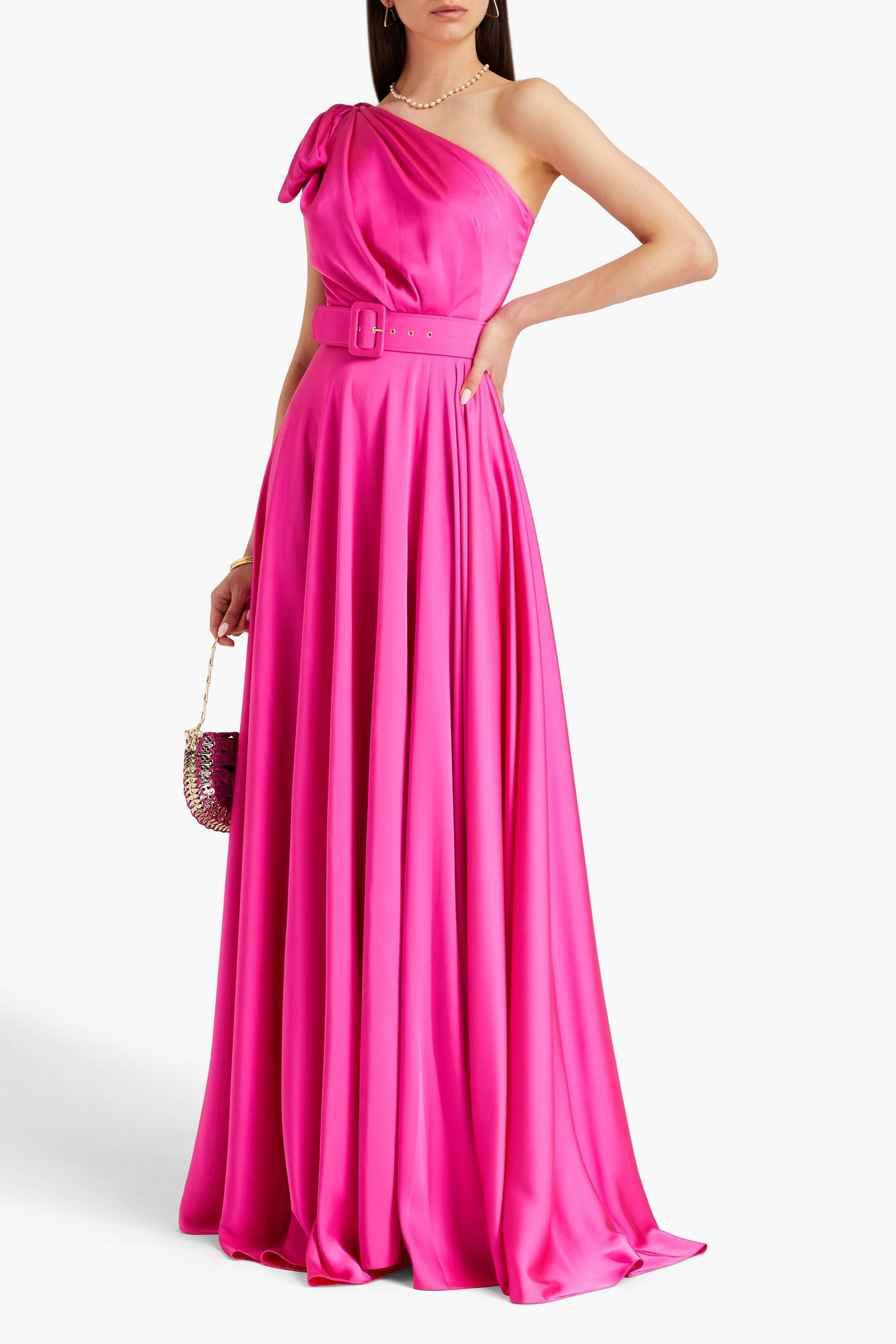 RHEA COSTA Kira belted satin gown