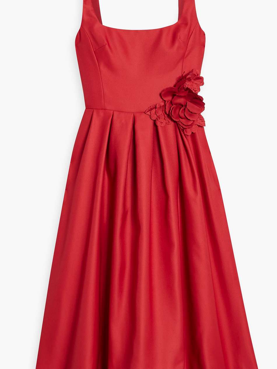 floral-appliquéd duchesse-satin midi dress