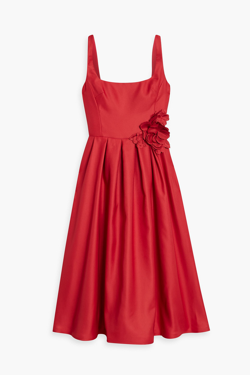 Floral-appliquéd duchesse-satin midi dress