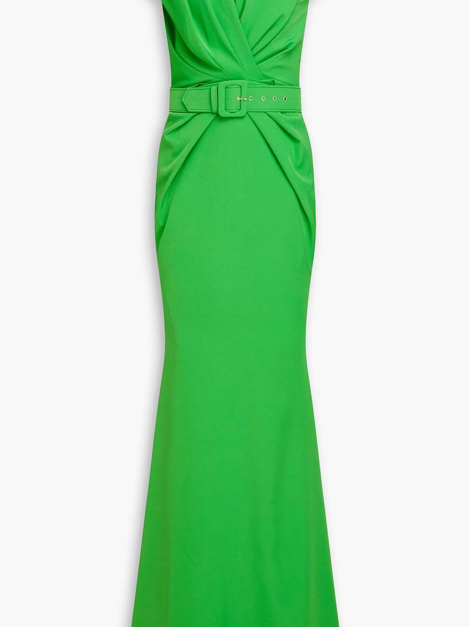 belted draped crepe gown