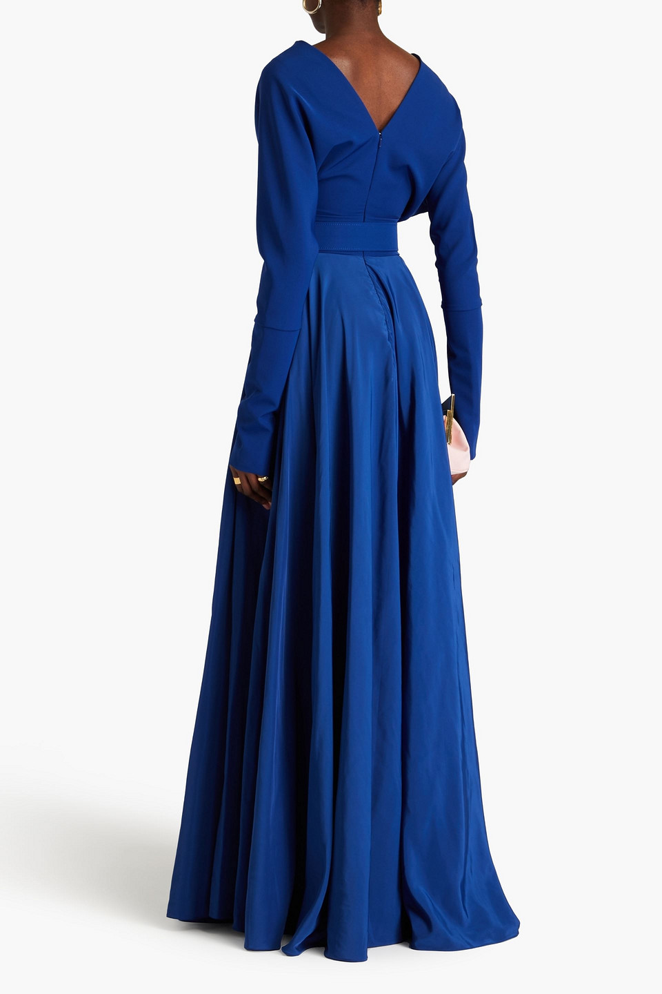 Rhea Costa Pleated Satin-crepe Gown In Royal Blue