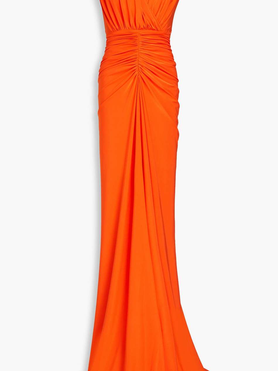 saara ruched satin-jersey gown