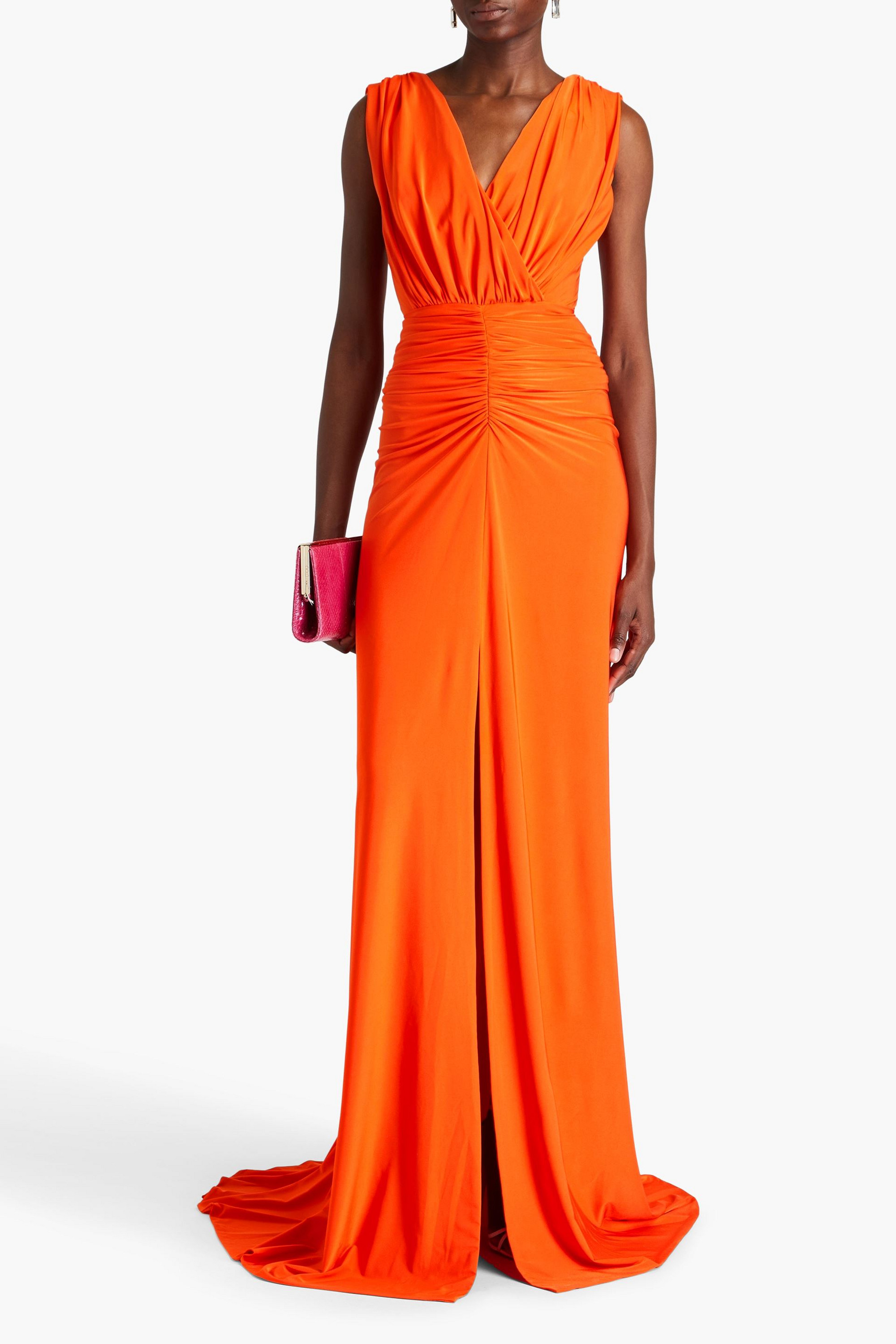 RHEA COSTA Saara ruched satin-jersey gown