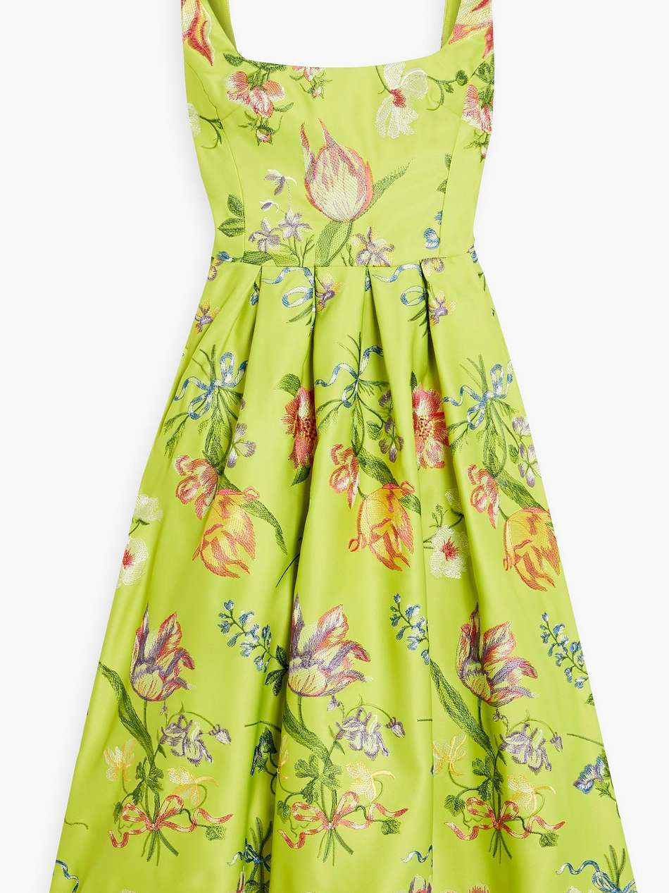 embroidered duchesse-satin midi dress