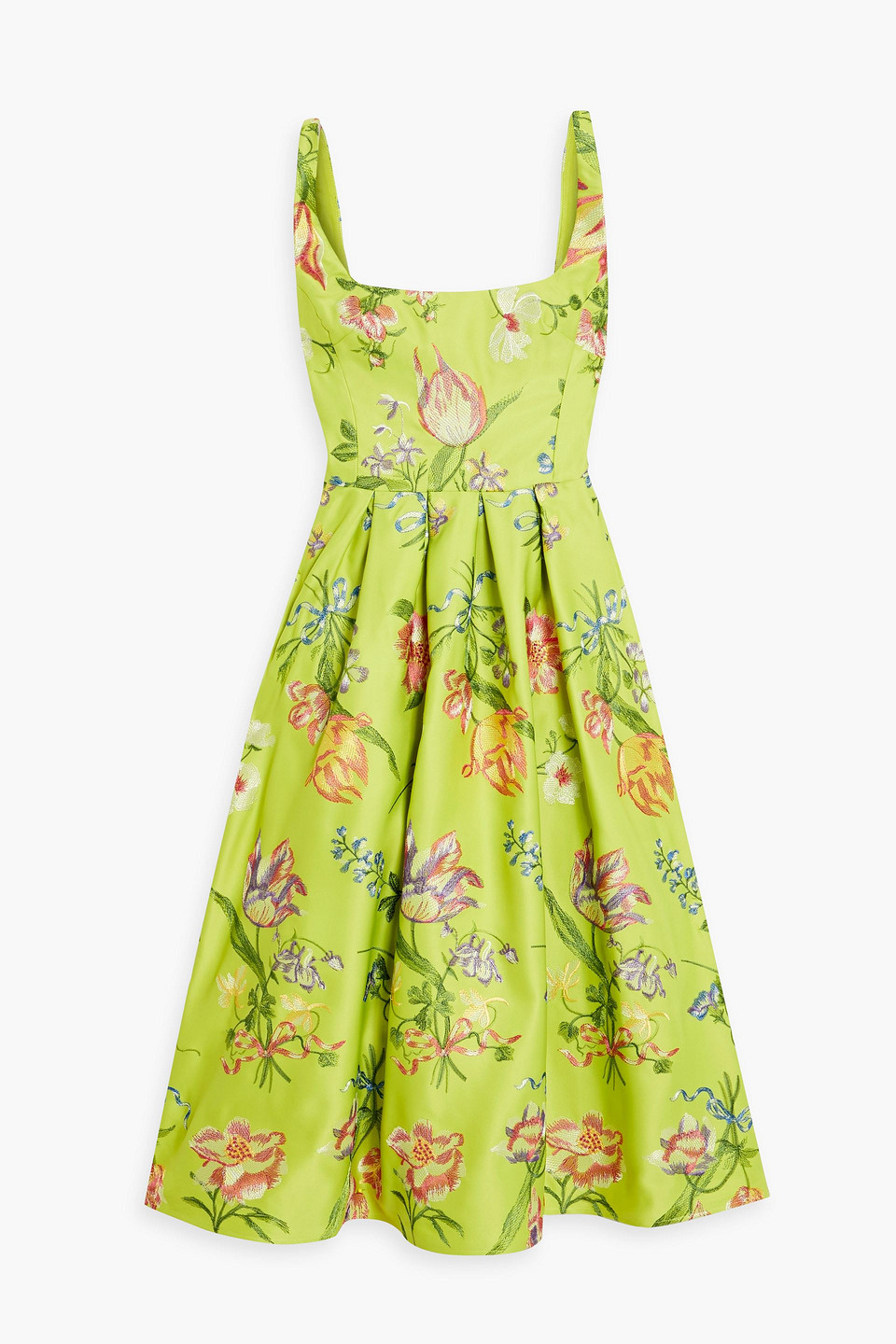 Embroidered duchesse-satin midi dress