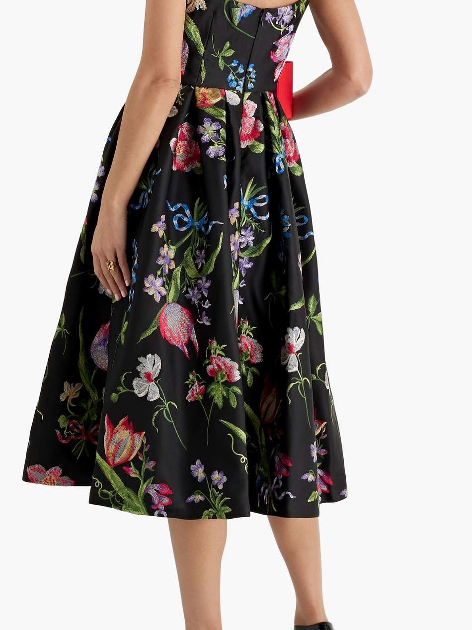 embroidered duchesse-satin midi dress
