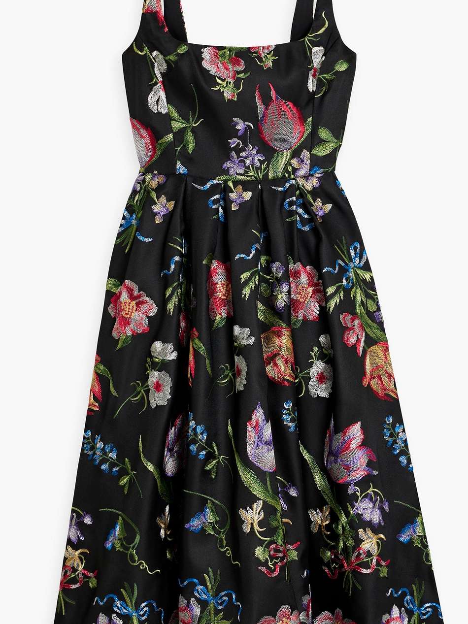 embroidered duchesse-satin midi dress