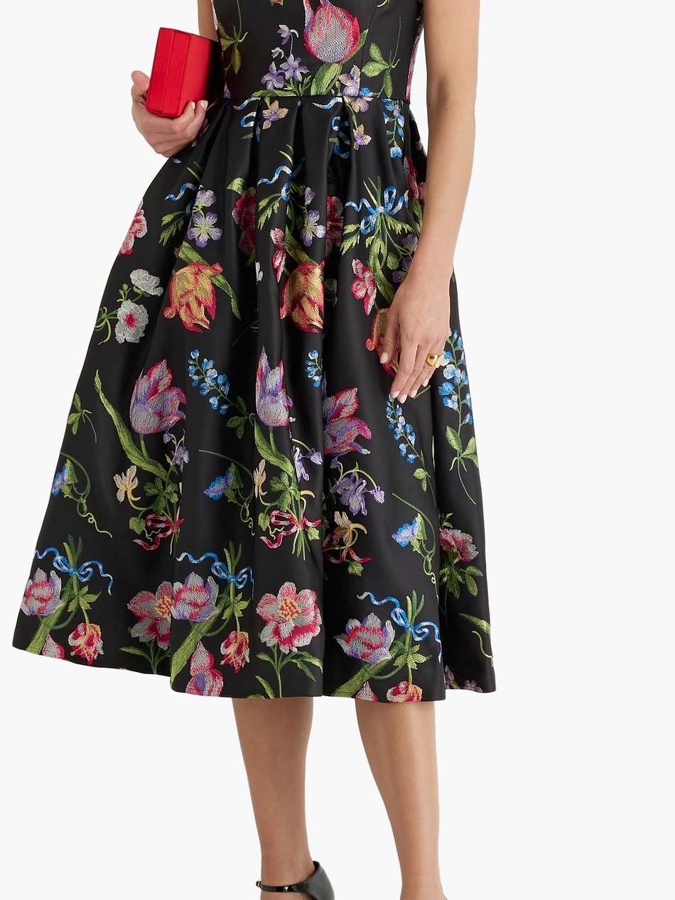 embroidered duchesse-satin midi dress