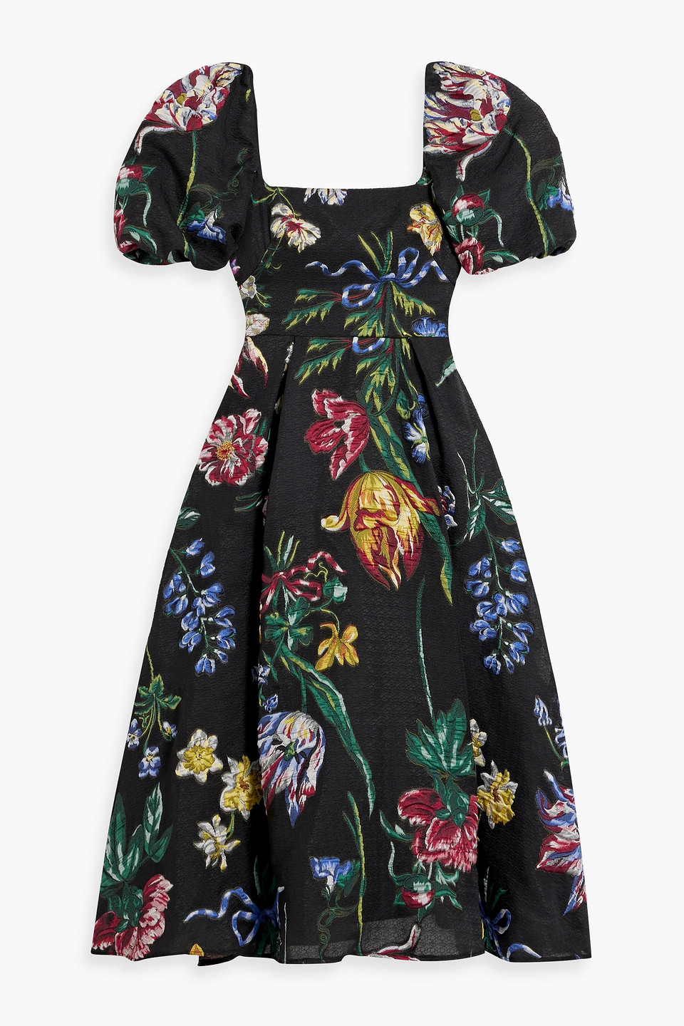 Marchesa Notte Brocade Midi Dress In Black