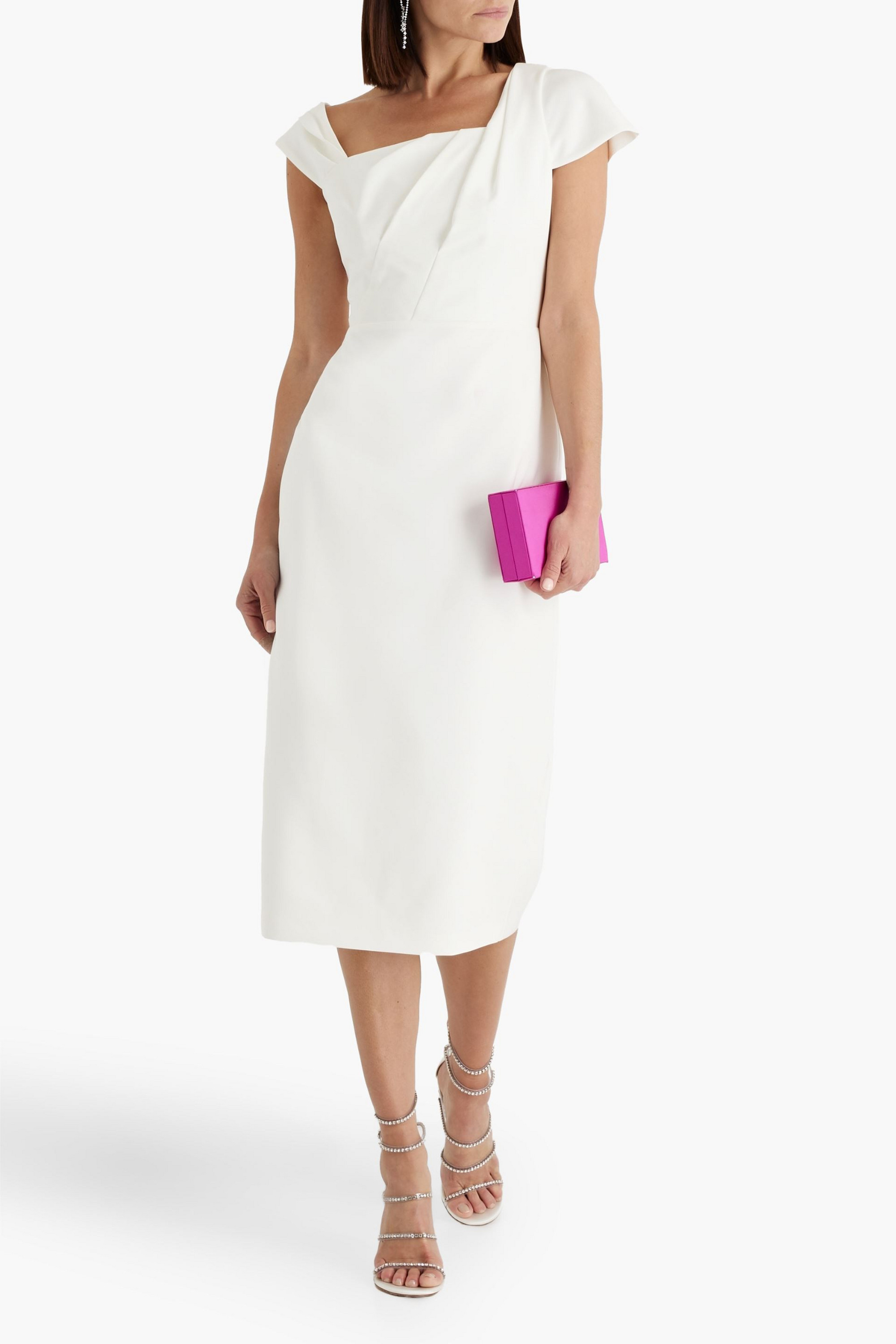 MARCHESA NOTTE Pleated crepe midi dress