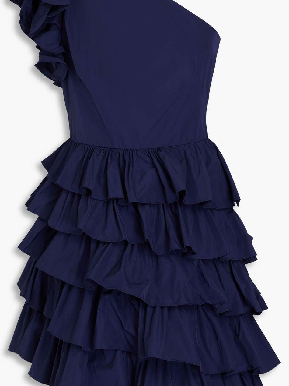 one-shoulder ruffled taffeta mini dress